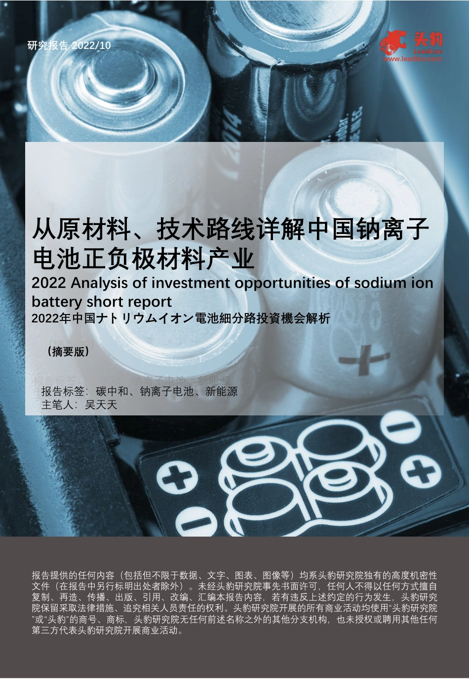 从原材料、技术路线详解中国钠离子电池正负极材料产业-头豹_第1页