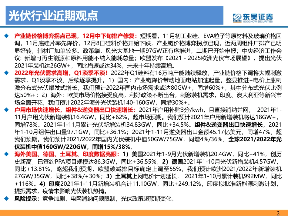 光伏2021年12月专题报告：价格博弈拐点已现，2022年Q1淡季不淡_第2页