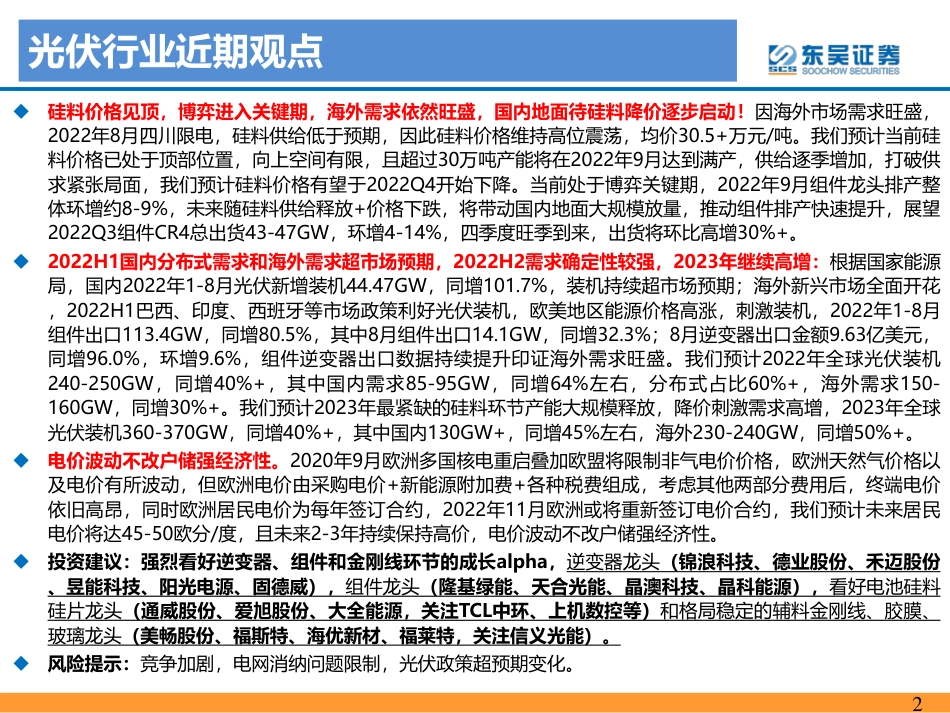 光伏2022年9月专题报告：产业链价格博弈关键期，22Q4旺季到来-东吴证券_第2页