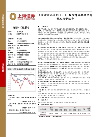 光伏新技术系列（一）： N型降本路径孕育潜在投资机会-上海证券