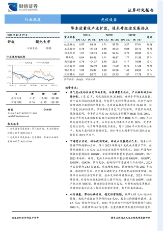 光伏设备行业深度：降本放量促产业扩容，技术升级迎发展拐点-财信证券
