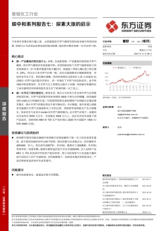 化工碳中和系列报告七：尿素大涨的启示