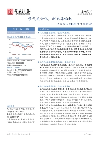 化工行业2022年中报解读：景气度分化，新能源崛起-华安证券