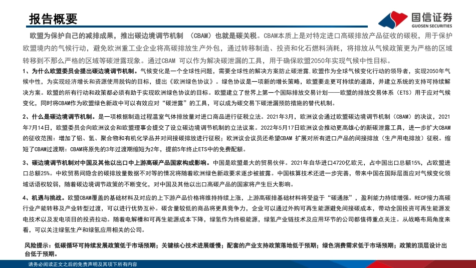 双碳视角看欧盟绿色新政政策篇：碳关税对中国及其他以出口中上游高碳产品国家构成影响-国信证券-220601_第3页