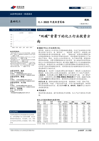 基础化工行业：“双碳”背景下的化工行业投资方向