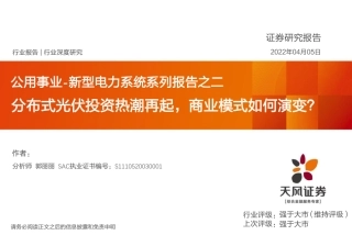 新型电力系统系列报告2：分布式光伏投资热潮再起，商业模式如何演变？-天风证券