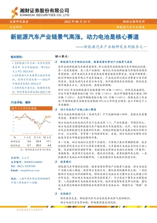 新能源汽车产业链研究系列报告之一：新能源汽车产业链景气高涨，动力电池是核心赛道-湘财证券