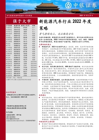 新能源汽车行业2022年度策略：景气持续向上，关注格局分化