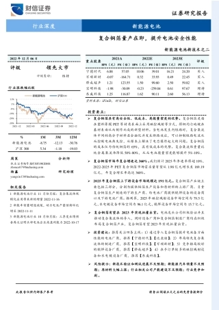 新能源电池新技术之二：复合铜箔量产在即，提升电池安全性能-财信证券