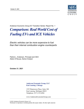 比较：电动汽车和内燃机车的真实世界成本报告-美国安德森经济集团
