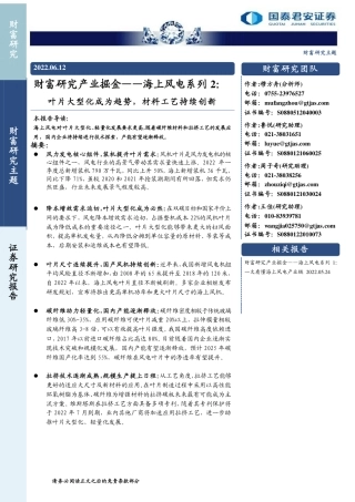 海上风电系列2：叶片大型化成为趋势，材料工艺持续创新-国泰君安