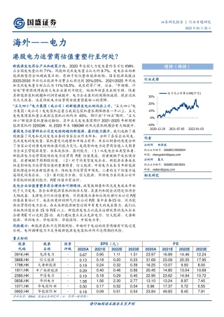 海外电力行业：港股电力运营商估值重塑行至何处？