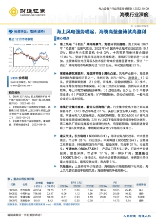 海缆行业深度：海上风电强势崛起，海缆高壁垒铸就高盈利-财通证券