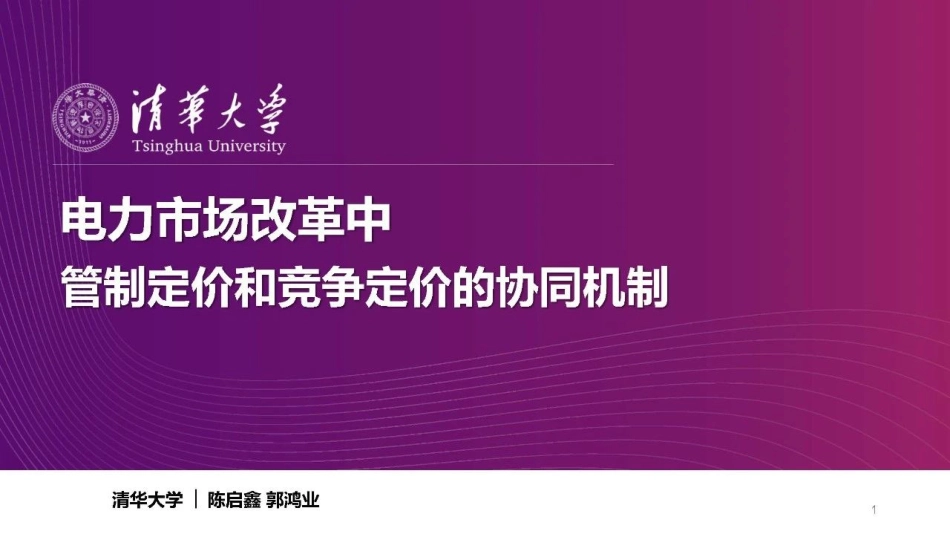 电力市场改革中管制定价和竞争定价的协调机制---清华大学_第1页
