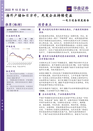电力设备行业深度报告：海外户储如日方升，先发企业持续受益-华鑫证券