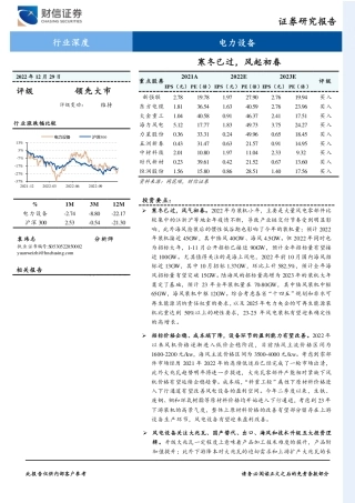 电力设备行业深度：寒冬已过，风起初春-财信证券