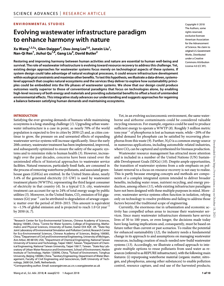 Evolving wastewater infrastructure paradigm to enhance harmony with nature_第1页