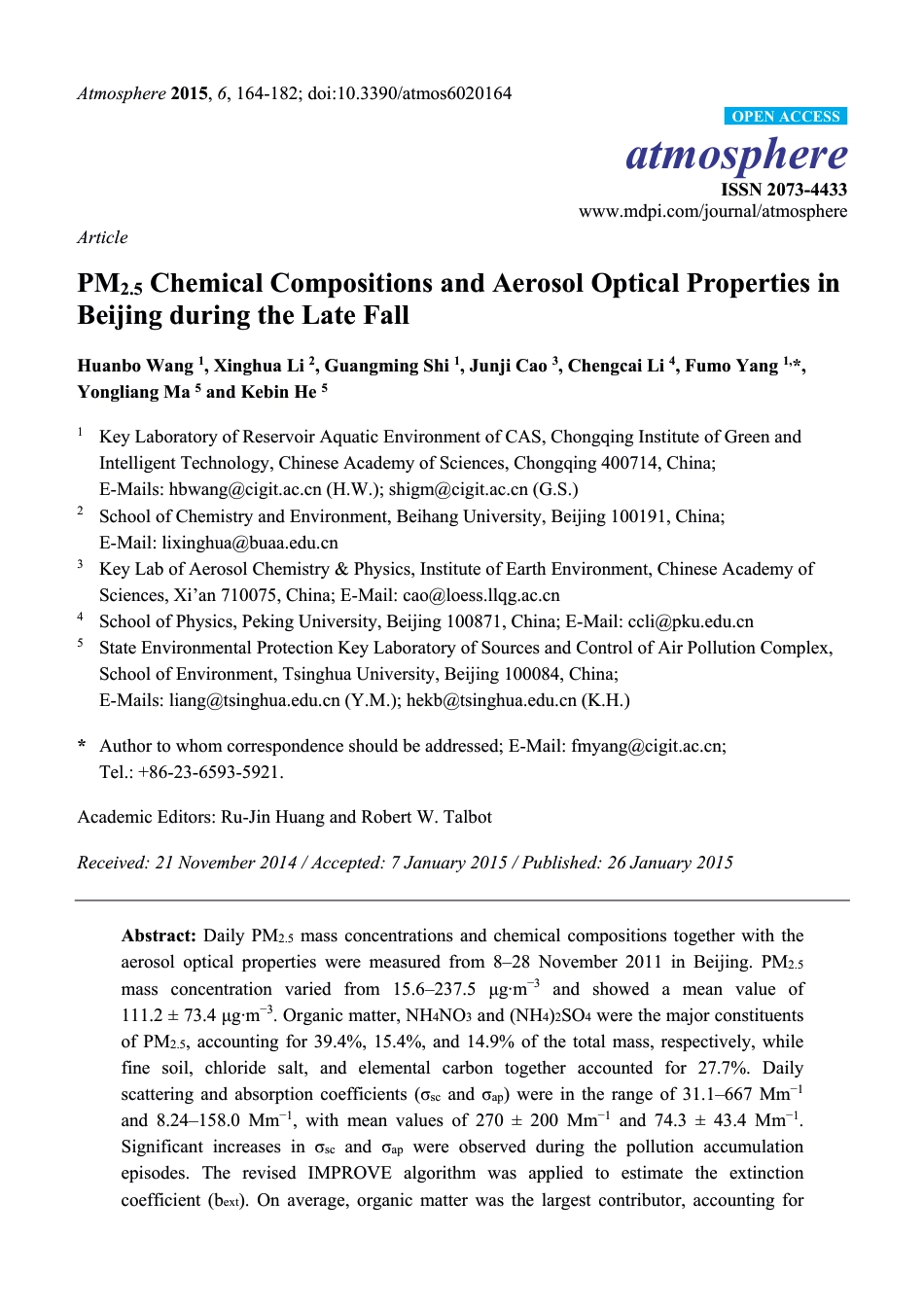 PM2.5 Chemical Compositions and Aerosol Optical Properties in Beijing during the Late Fall-Kebin He_第1页