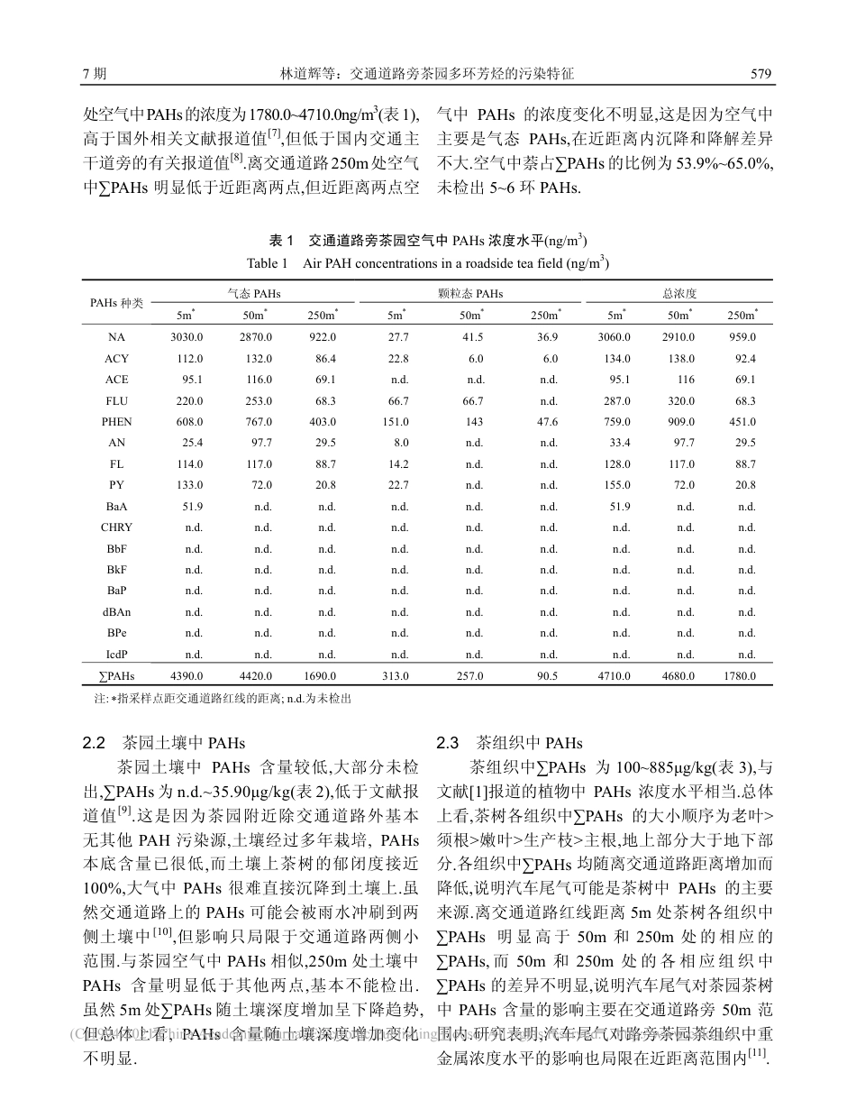 交通道路旁茶园多环芳烃的污染特征_第3页