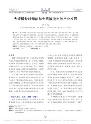 【文章】大规模长时储能与全钒液流电池产业发展