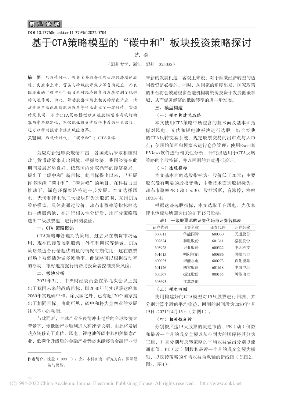 基于CTA策略模型的“碳中和”板块投资策略探讨_沈盈_第1页
