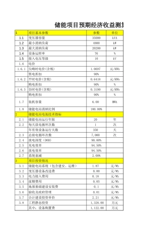 01、6MWH储能项目预期经济收益测算模型