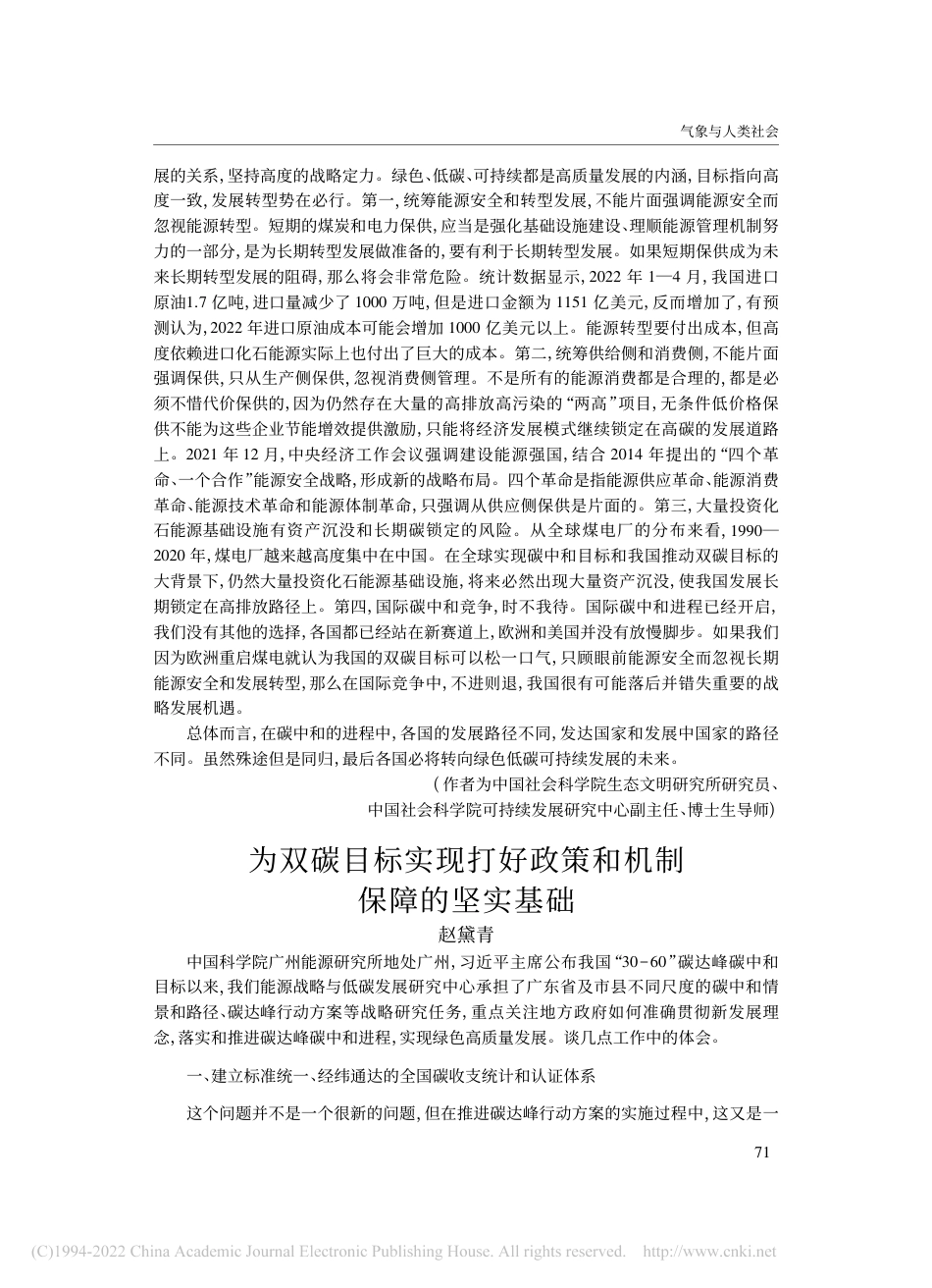 挑战下的双碳目标与高质量发展(笔谈)_陈迎_第3页