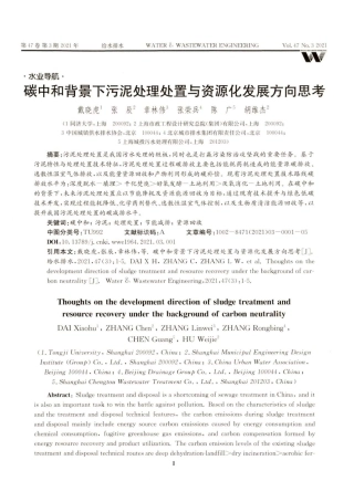 碳中和背景下污泥处理处置与资源化发展方向思考