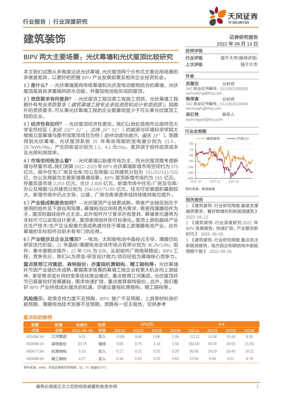 BIPV两大主要场景：光伏幕墙和光伏屋顶比较研究-天风证券_第1页