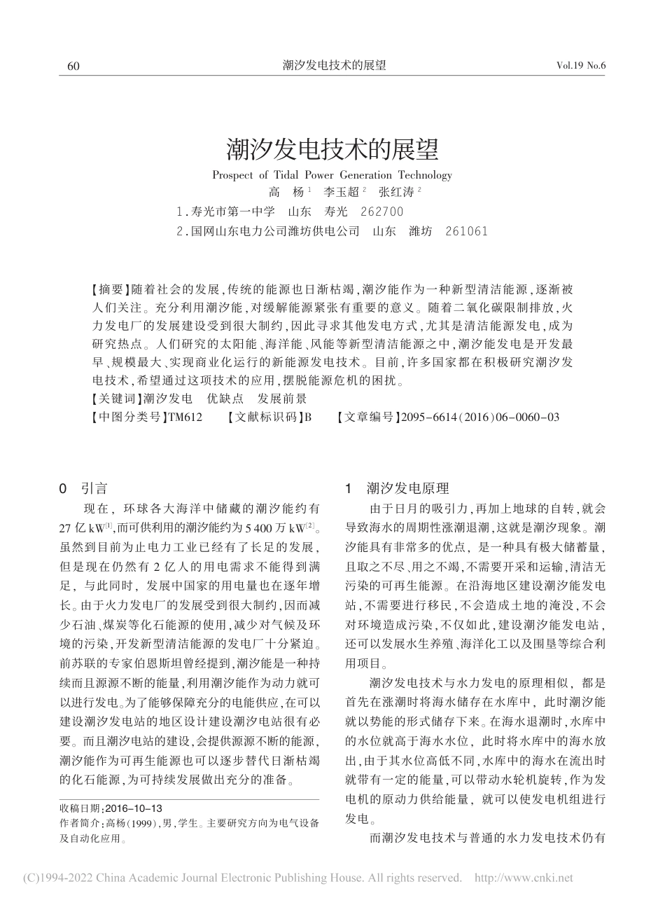 潮汐发电技术的展望_高杨_第1页