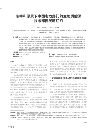 碳中和愿景下中国电力部门的生物质能源技术部署战略研究