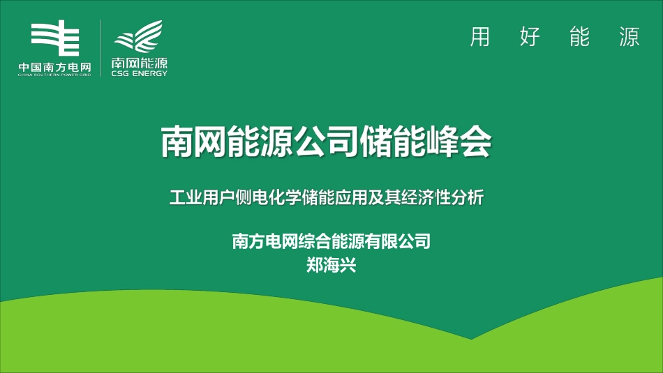郑海兴（南网）-工业用户侧电化学储能应用及其经济性分析_第1页