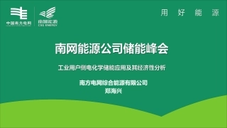 郑海兴（南网）-工业用户侧电化学储能应用及其经济性分析