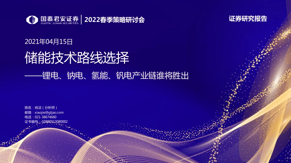 2022春季策略研讨会_锂电、钠电、氢能、钒电行业产业链谁将胜出：储能技术路线选择-国泰君安-56页_第1页