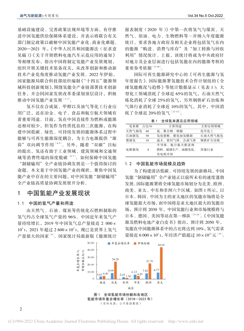 中国氢能“制储输用”全产业链协调发展的对策分析_张灿_第2页