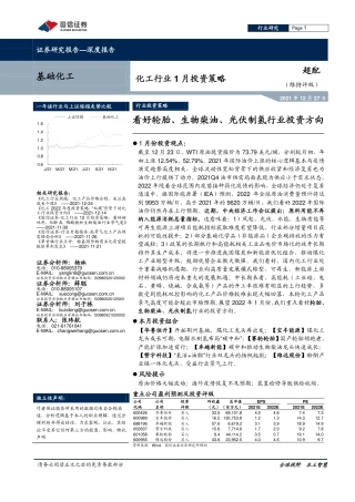 化工行业1月投资策略：看好轮胎、生物柴油、光伏制氢行业投资方向-20211227-国信证券-16页