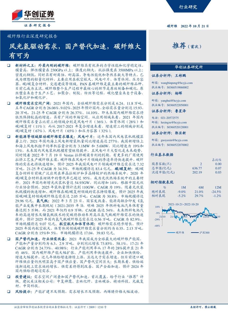 碳纤维行业深度研究报告：风光氢驱动需求，国产替代加速，碳纤维大有可为-20221021-华创证券-36页_第1页
