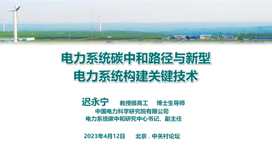 迟永宁：电力系统碳中和路径与新型电力系统构建关键技术_第1页
