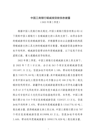 中国工商银行碳减排贷款信息披露（2022年三季度）