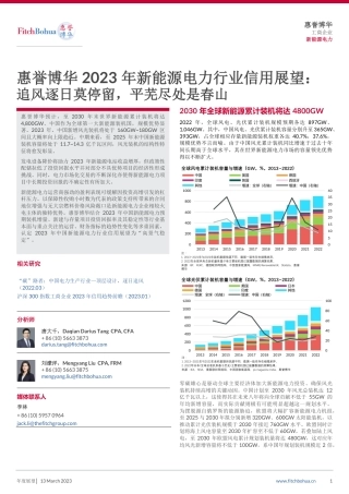 2023年新能源电力行业信用展望：追风逐日莫停留，平芜尽处是春山--惠誉博华