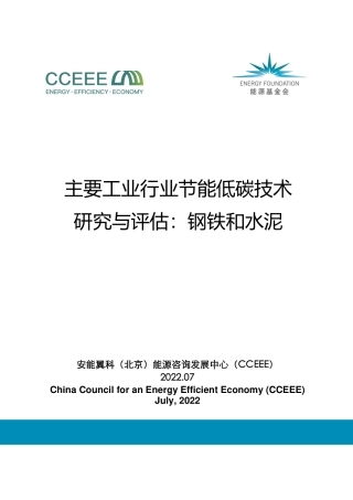 主要工业行业节能低碳技术研究与评估：钢铁和水泥--CCEEE