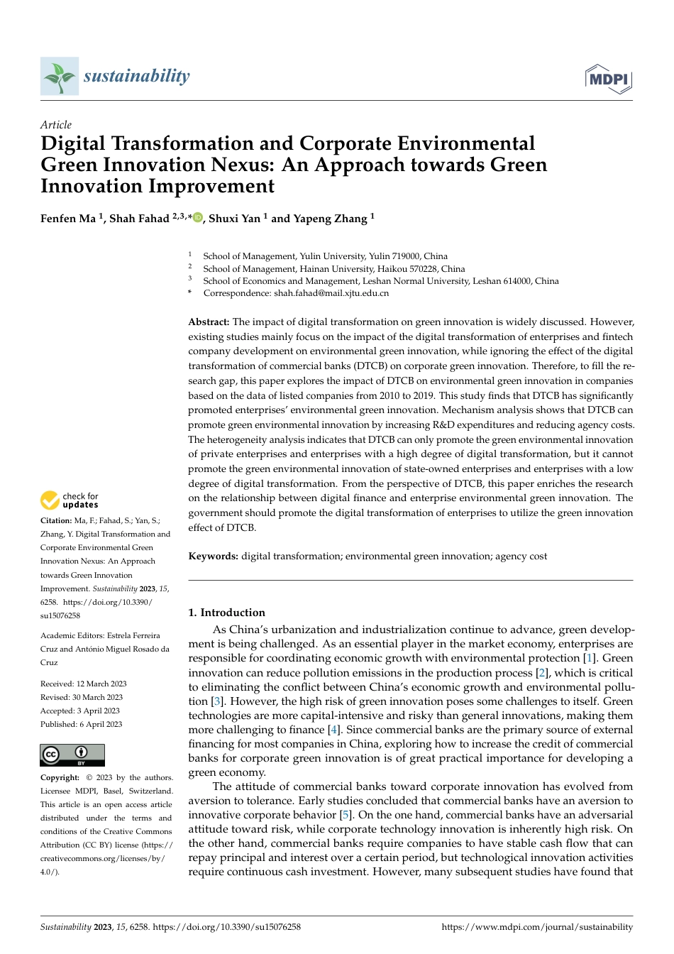 数字化转型与企业环境绿色创新关系（英）--Sustainability_第2页