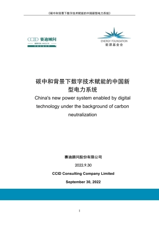 碳中和背景下数字技术赋能的中国新型电力系统--赛迪顾问