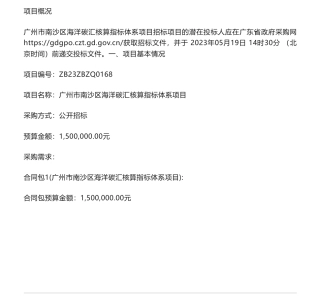 【招标】蓝碳150万-广州市南沙区海洋碳汇核算指标体系项目招标公告-广州市生态环境局南沙分局