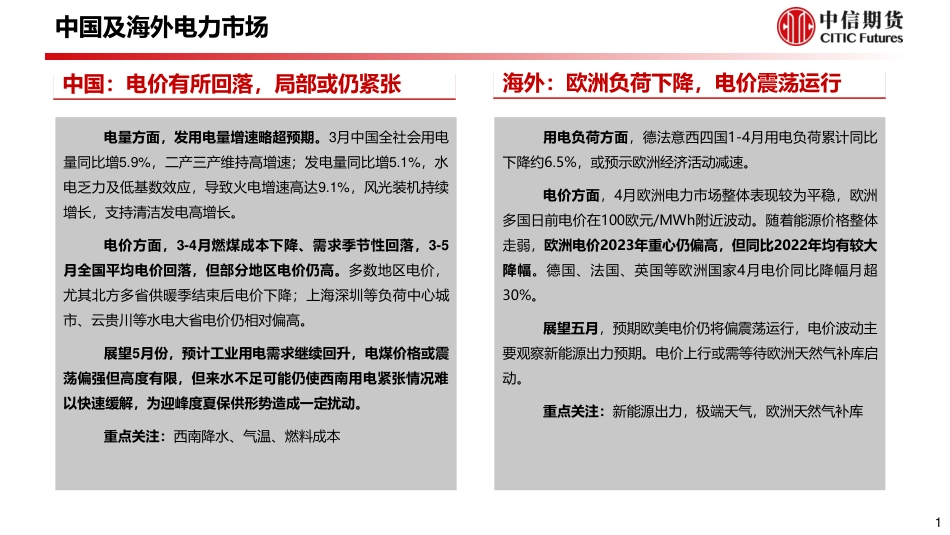 全球电力行业月度供需报告：国内电价受益于燃料降价，欧洲用电低负荷显示经济减速-20230428-中信期货-30页_第2页