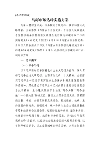 【政策】乌海市碳达峰实施方案