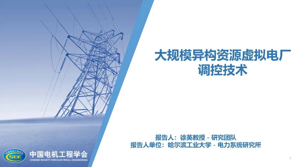哈工大徐英教授：大规模异构资源虚拟电厂调控技术_第1页