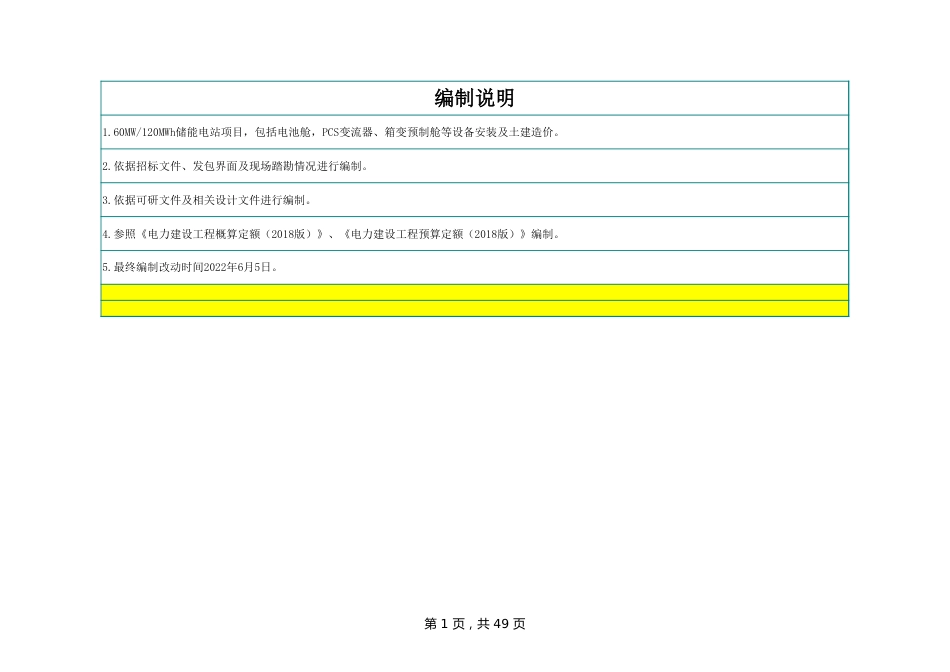 储能电站项目分项造价概算表(60MW-120MWh)_第1页
