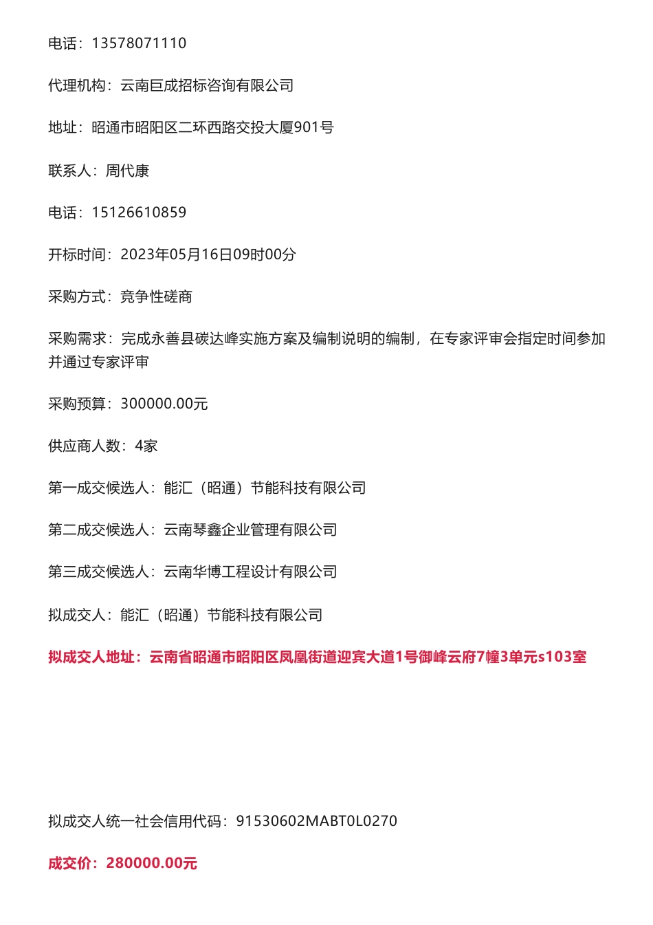 【中标】碳方案28万-永善县碳达峰实施方案及编制说明编制服务成交结果公示-永善县发展和改革局-能汇（昭通）节能科技有限公司_第2页