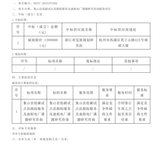 【中标】碳咨询139万-象山县低碳试点县跟踪服务及虚拟电厂课题研究咨询服务项目的中标(成交)结果公告-象山县发展和改革局